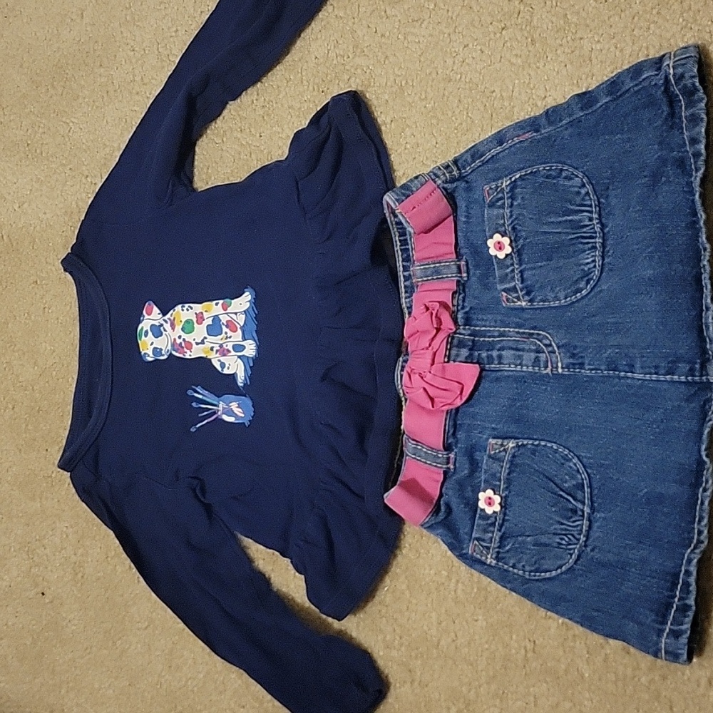 Free With Any Purchase! Baby Girl Cute Navy Top and Denim Skirt Se 12 M.